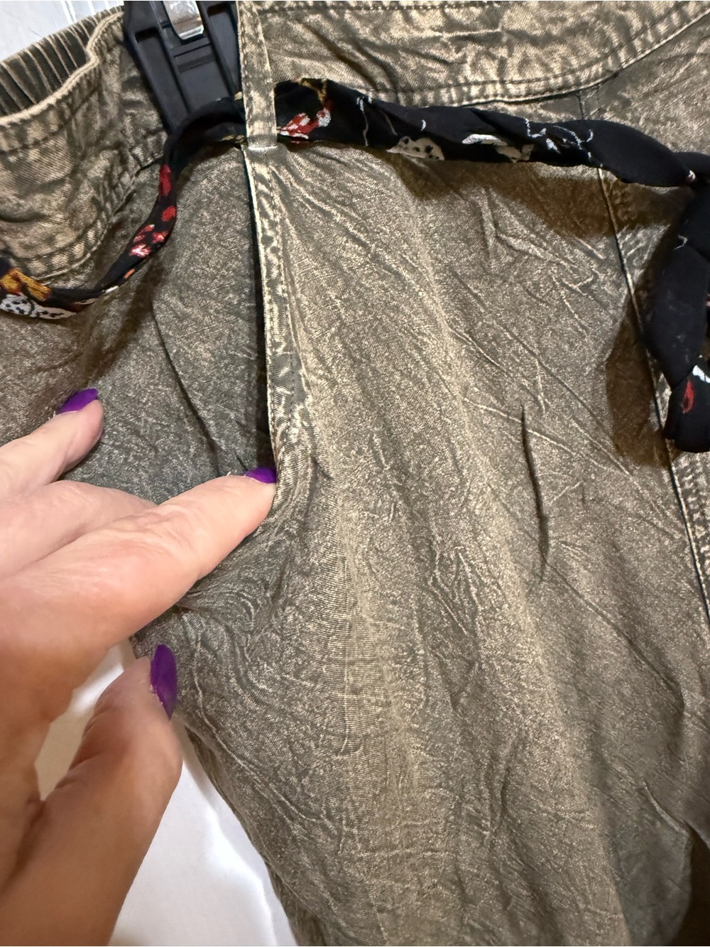 H006 NWT Young Threads XL L w16-20 Boho Olive Wide-Leg Patchwork Pants - Picture 5 of 12